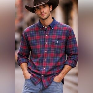 Vintage Western Frontier Cotton Green Blue Checked Western Cowboy Shirt Size L